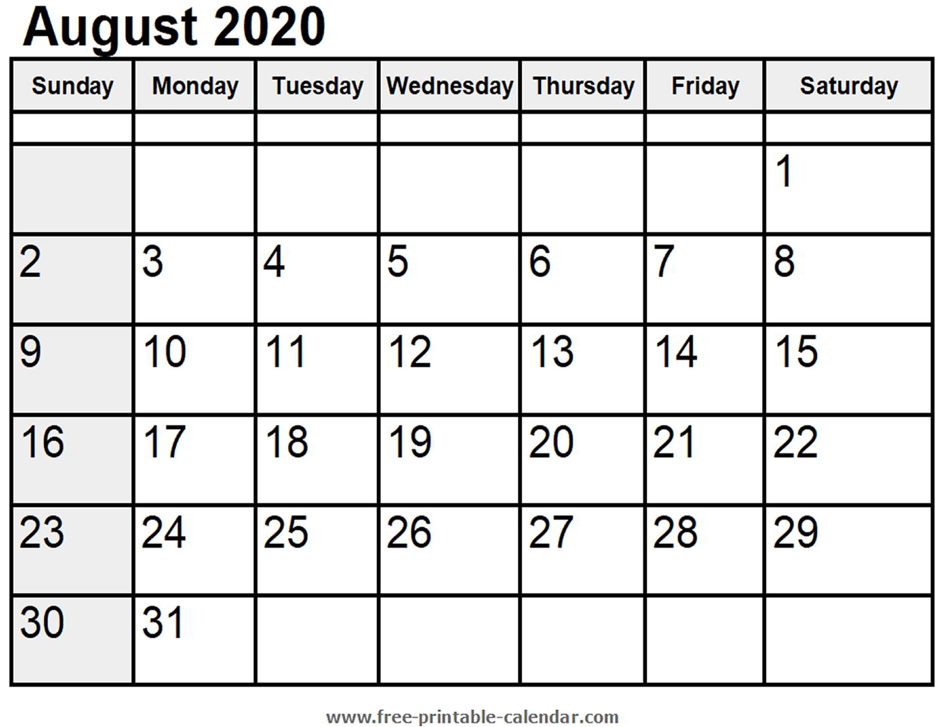 Calendar August 2020 - Free-Printable-Calendar