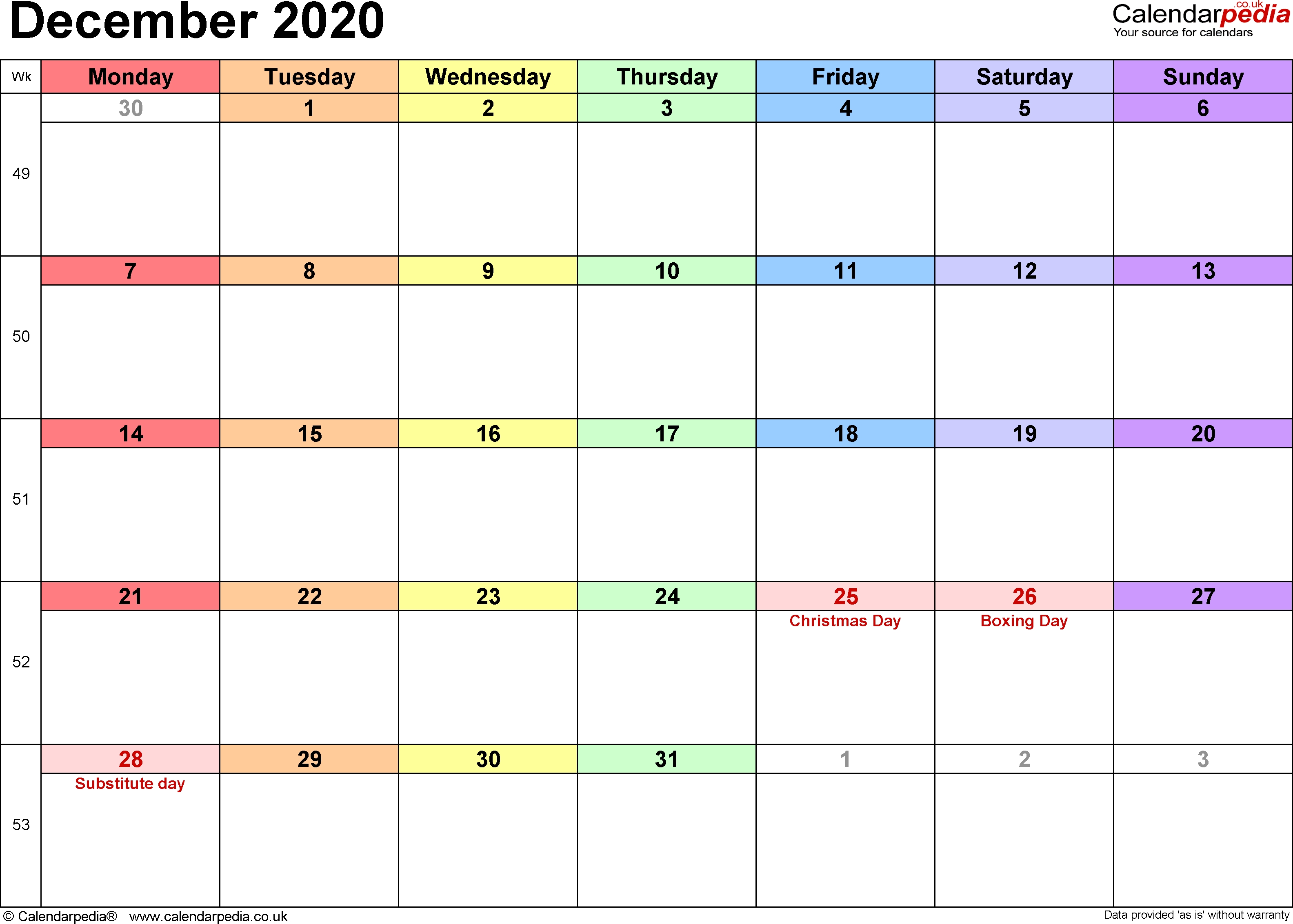 Calendar December 2020 Uk, Bank Holidays, Excel/pdf/word