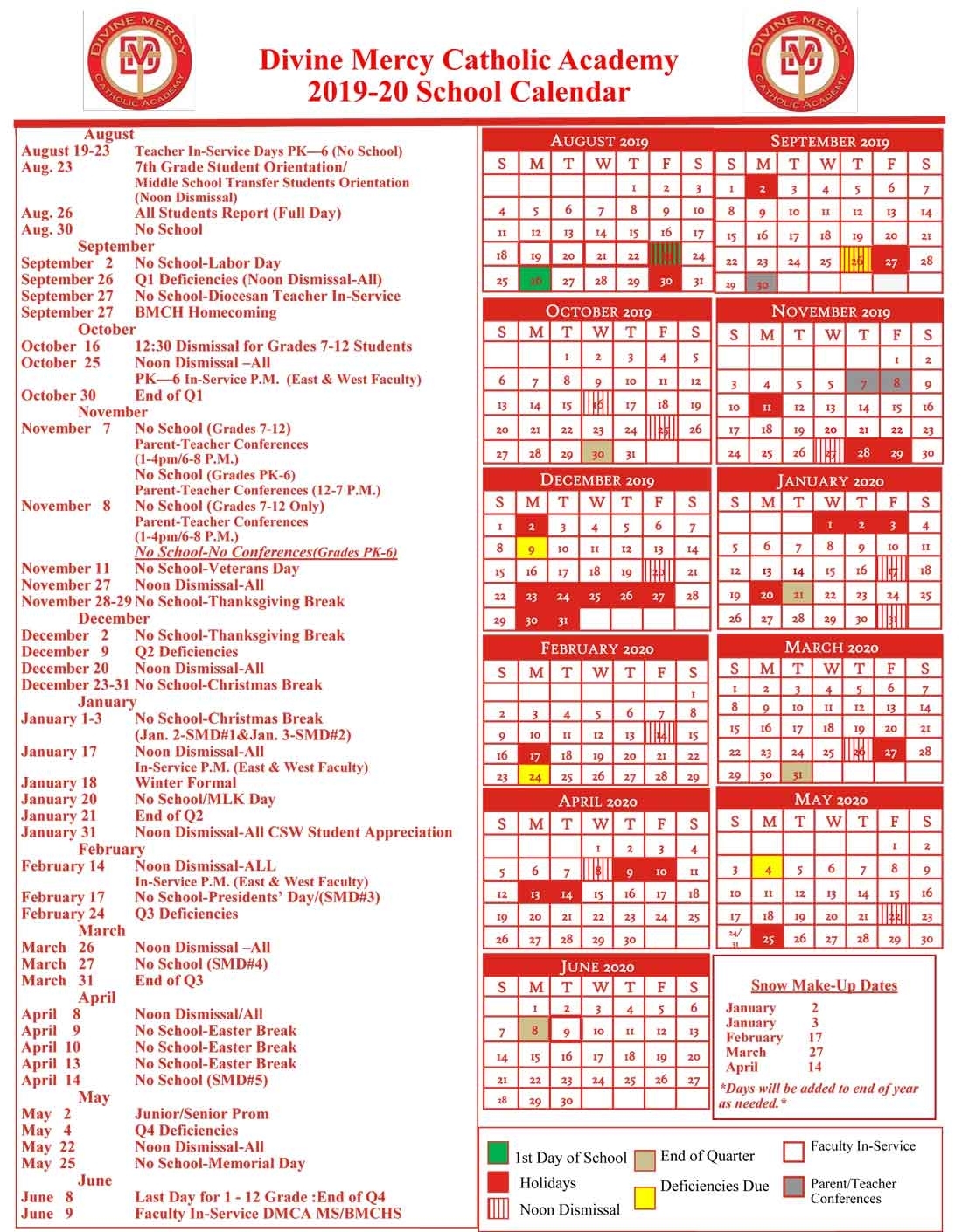 Calendar - Divine Mercy Catholic Academy