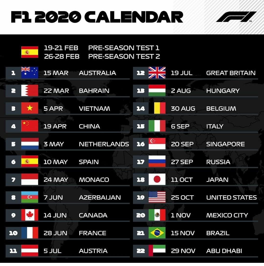 Calendar F1 2020. Is This The 2020 F1 Calendar?. 2019-11-06