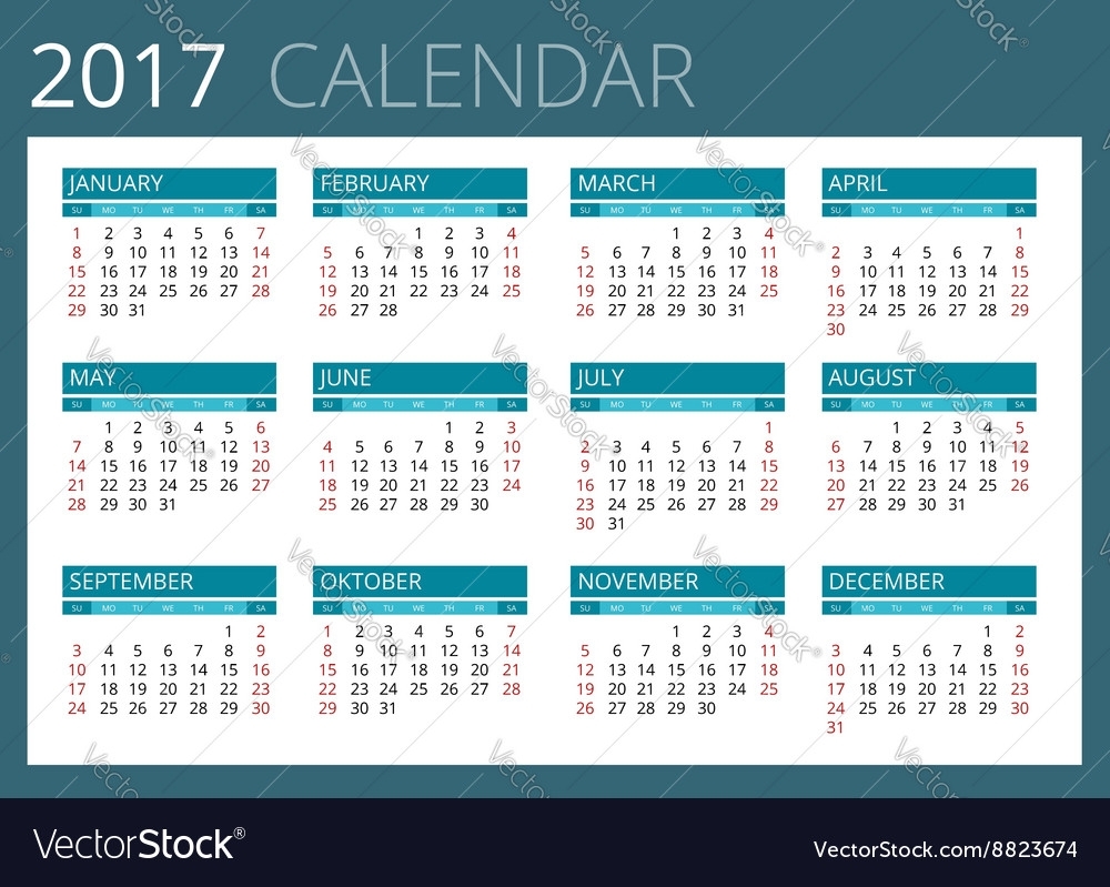 Calendar For 2017 Week Starts Sunday Simple