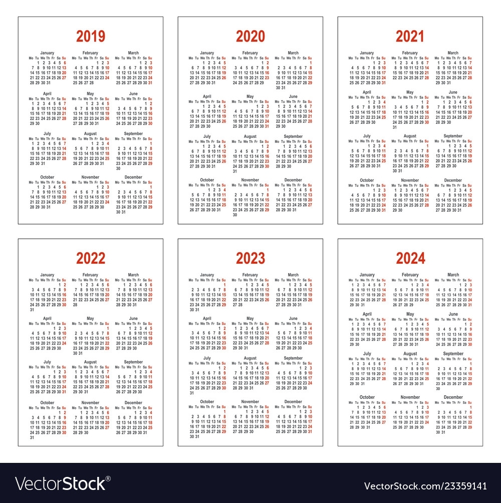 Calendar For 2019 2020 2021 2022 2023 2024