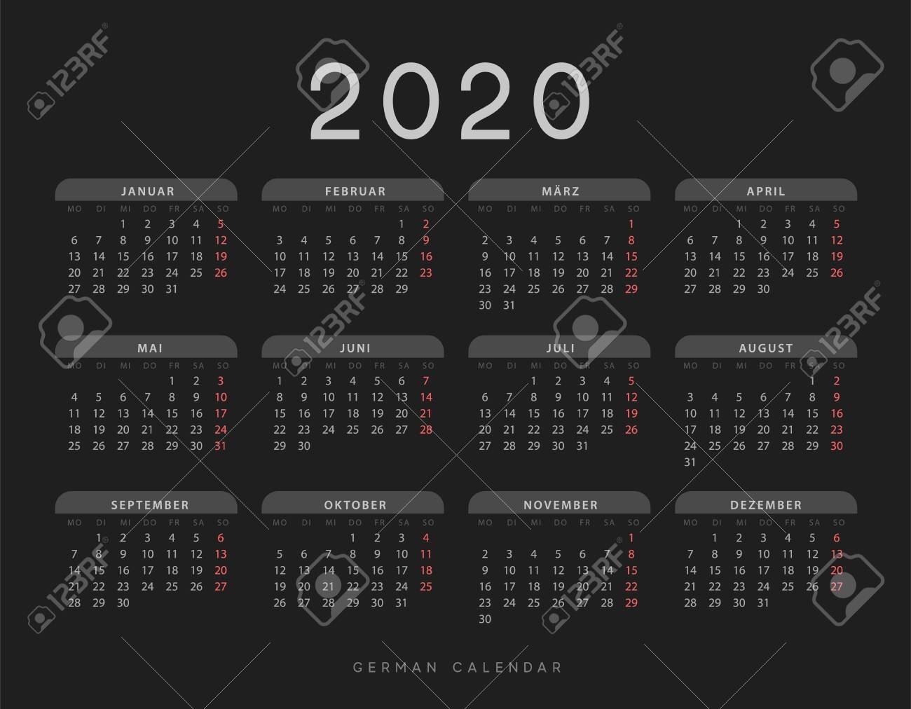 Calendar For 2020 Year. Week Starts On Monday. Planner For 12..