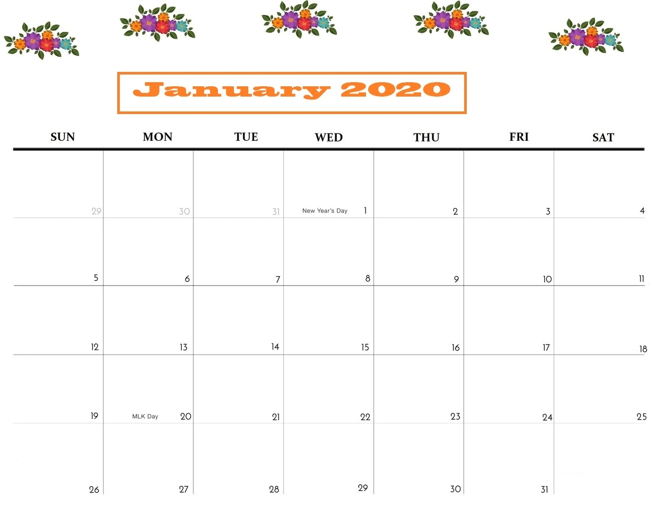 Calendar For January 2020 – To Plan And Execute Your New
