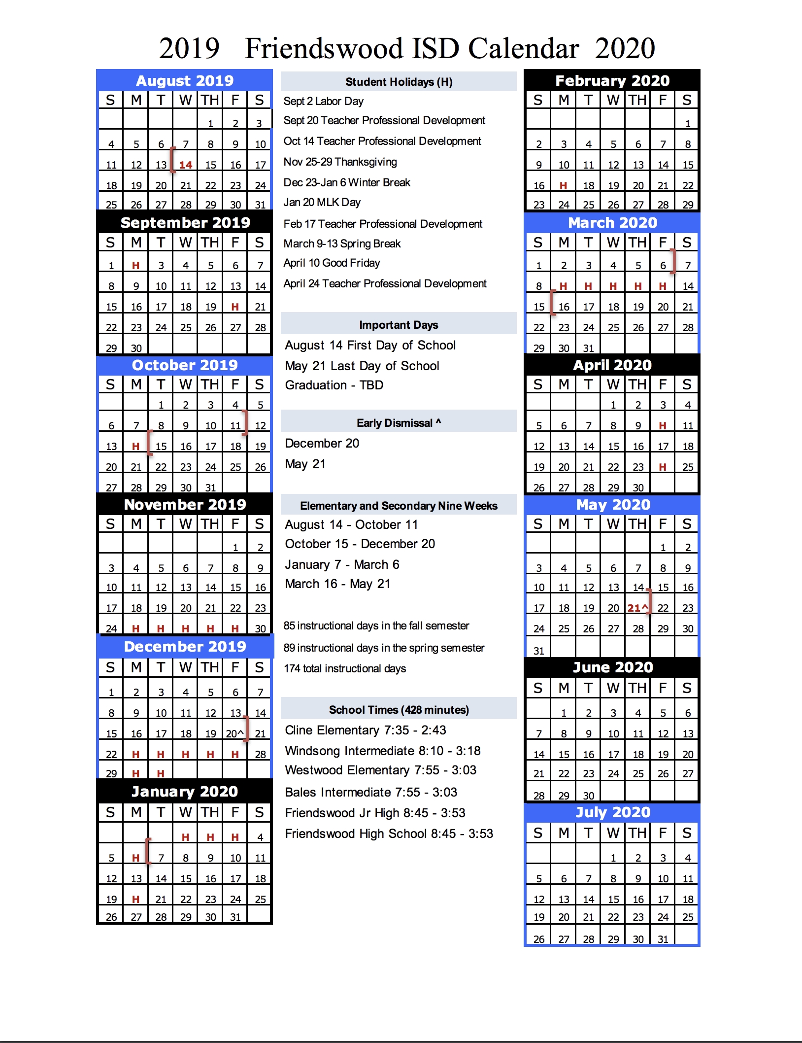 Calendar – Friendswood Isd