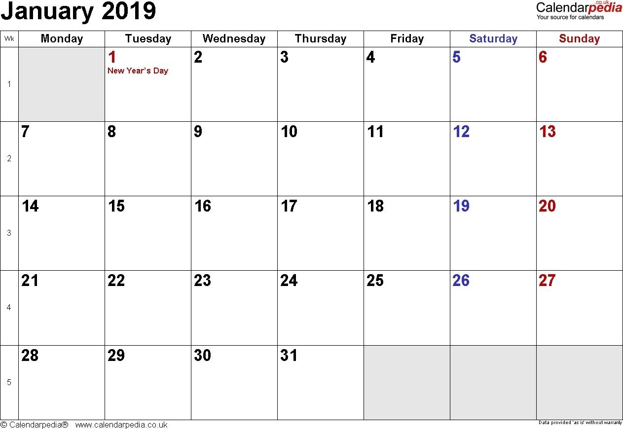 Calendar January 2019 Uk Bank Holidays Excel Pdf Word April