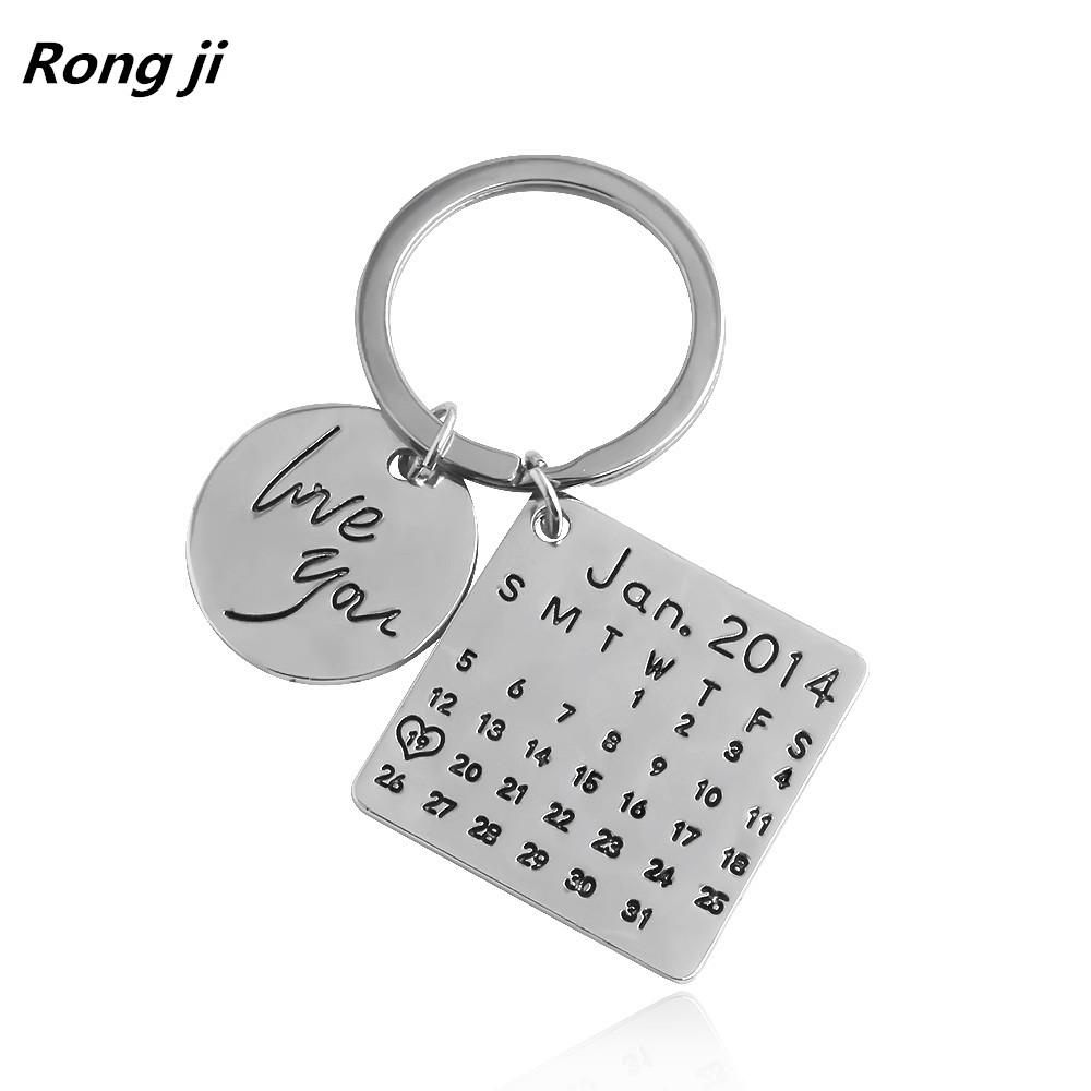 Calendar Keychain Stainless Steel Anniversary Birthdady Date Keychain Gifts  For Lovers Key Ring With Love You Pendant Personalized Keychains Paracord
