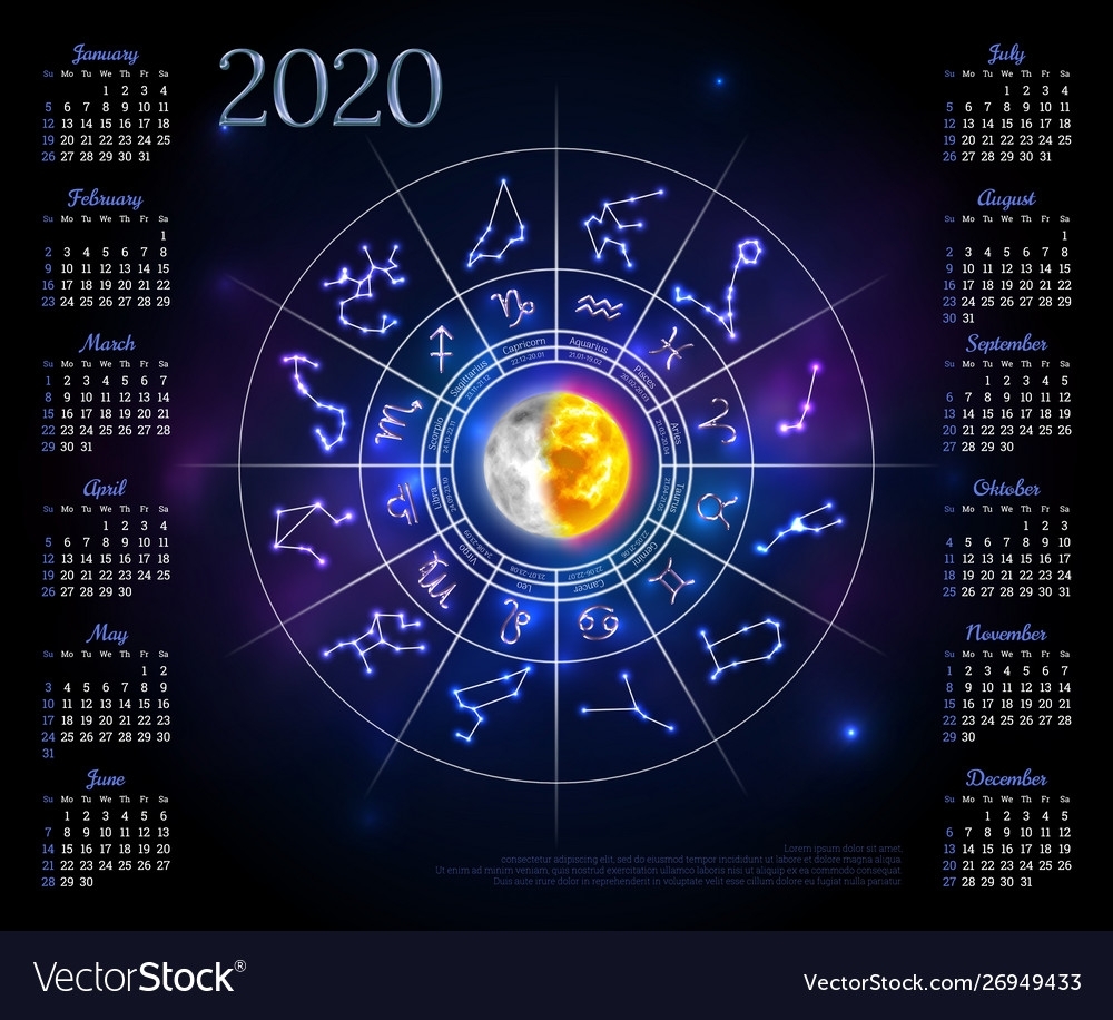 Calendar Layout For 2020 Year With Zodiac Circle