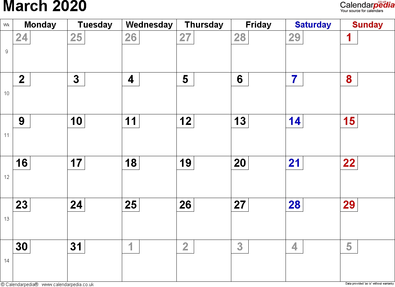 Calendar March 2020 Uk, Bank Holidays, Excel/pdf/word Templates