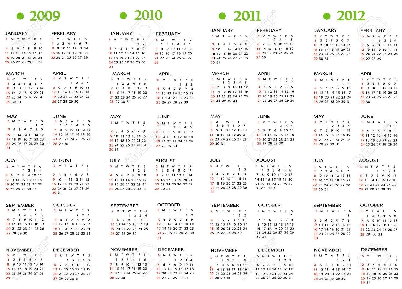 Calendar, New Year 2009, 2010, 2011, 2012