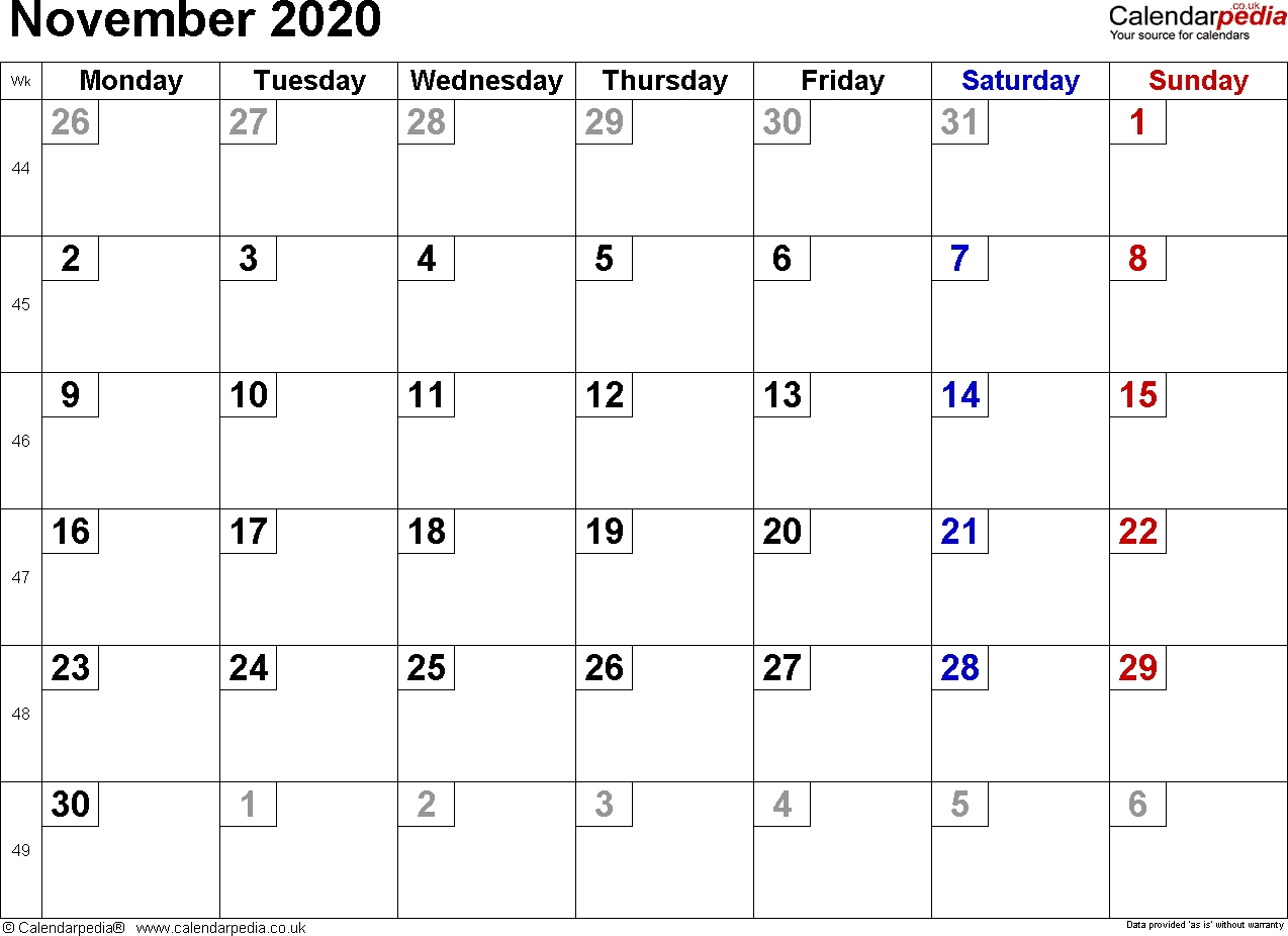 Calendar November 2020 Uk, Bank Holidays, Excel/pdf/word