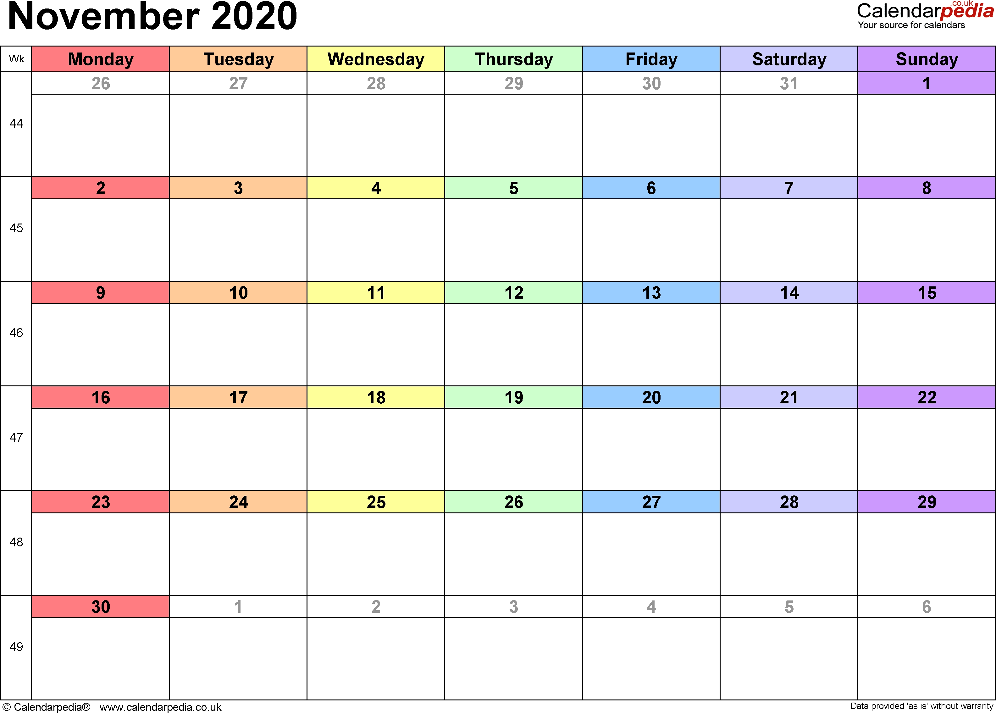 Calendar November 2020 Uk, Bank Holidays, Excel/pdf/word