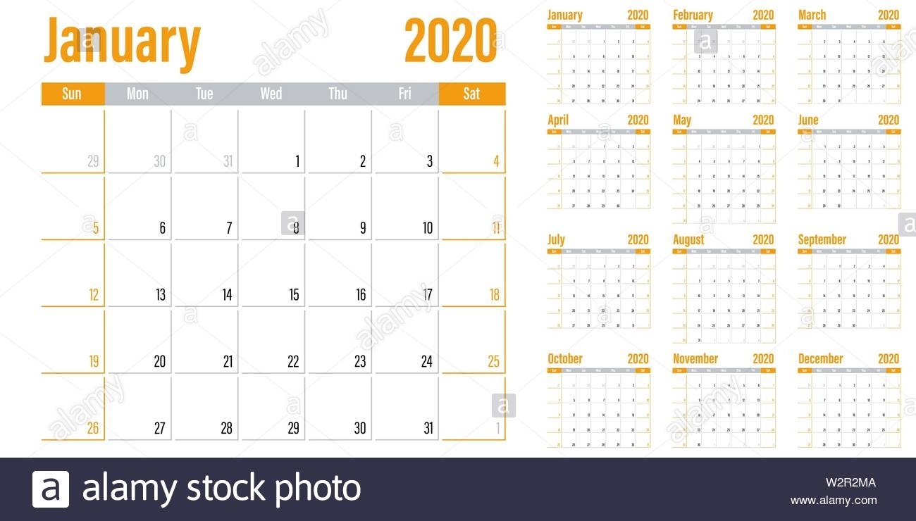 Calendar Planner 2020 Template Vector Illustration All 12