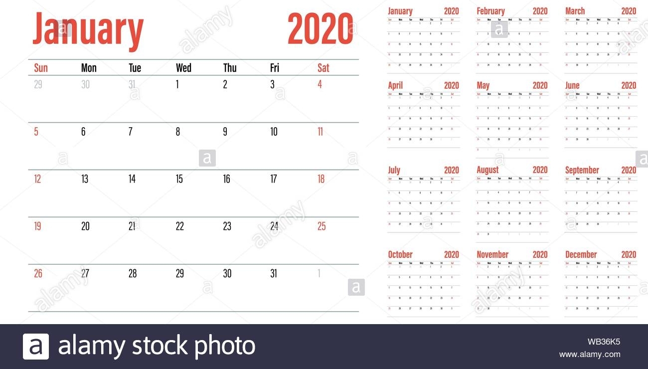 Calendar Planner 2020 Template Vector Illustration All 12