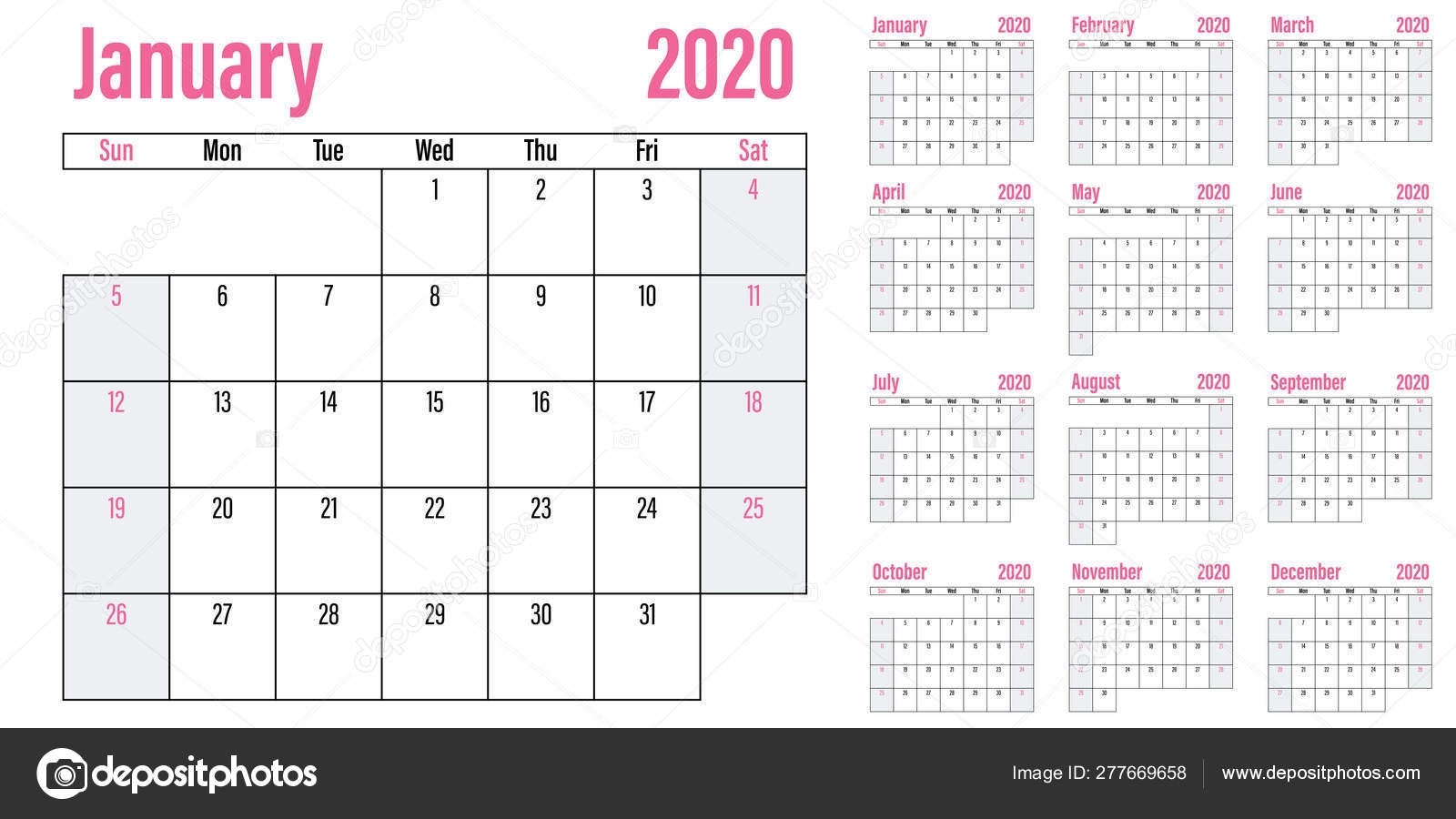 Calendar Planner 2020 Template Vector Illustration All