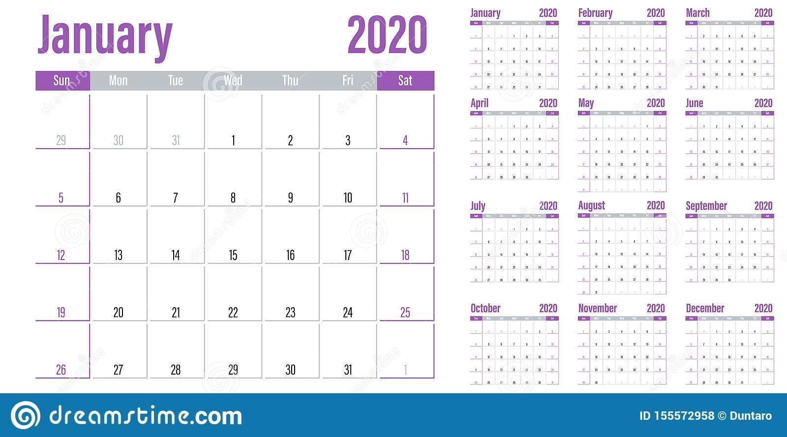 Calendar Planner 2020 Template Vector Illustration Stock