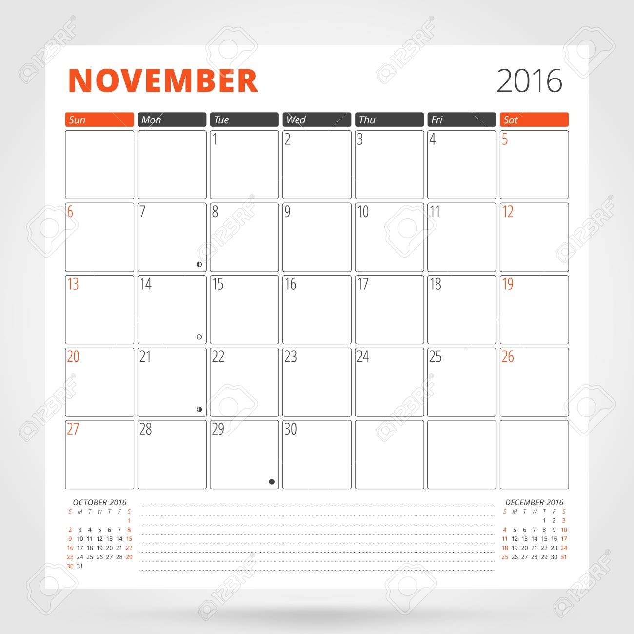 Calendar Planner For 2016 Year. November. Design Print Template..