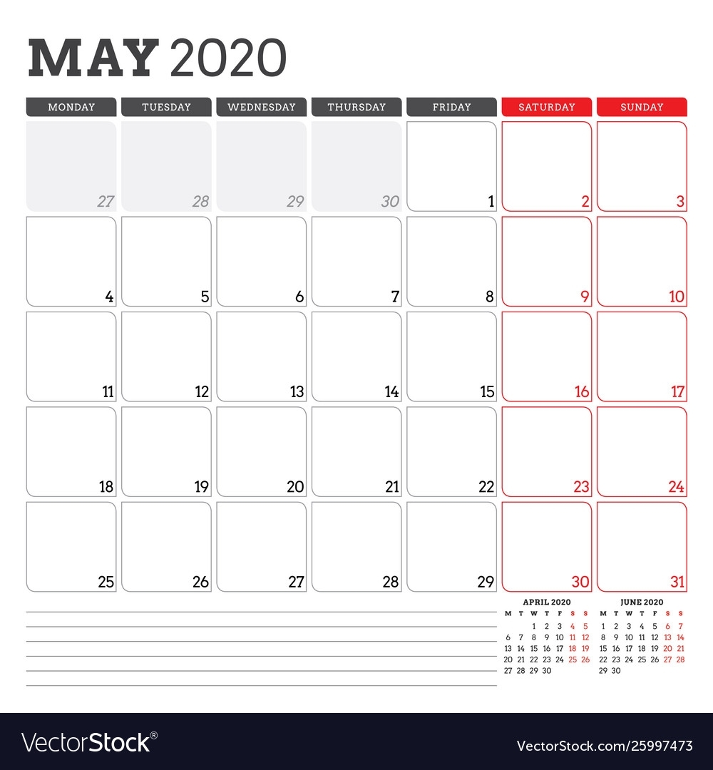 Calendar Planner For May 2020 Week Starts On