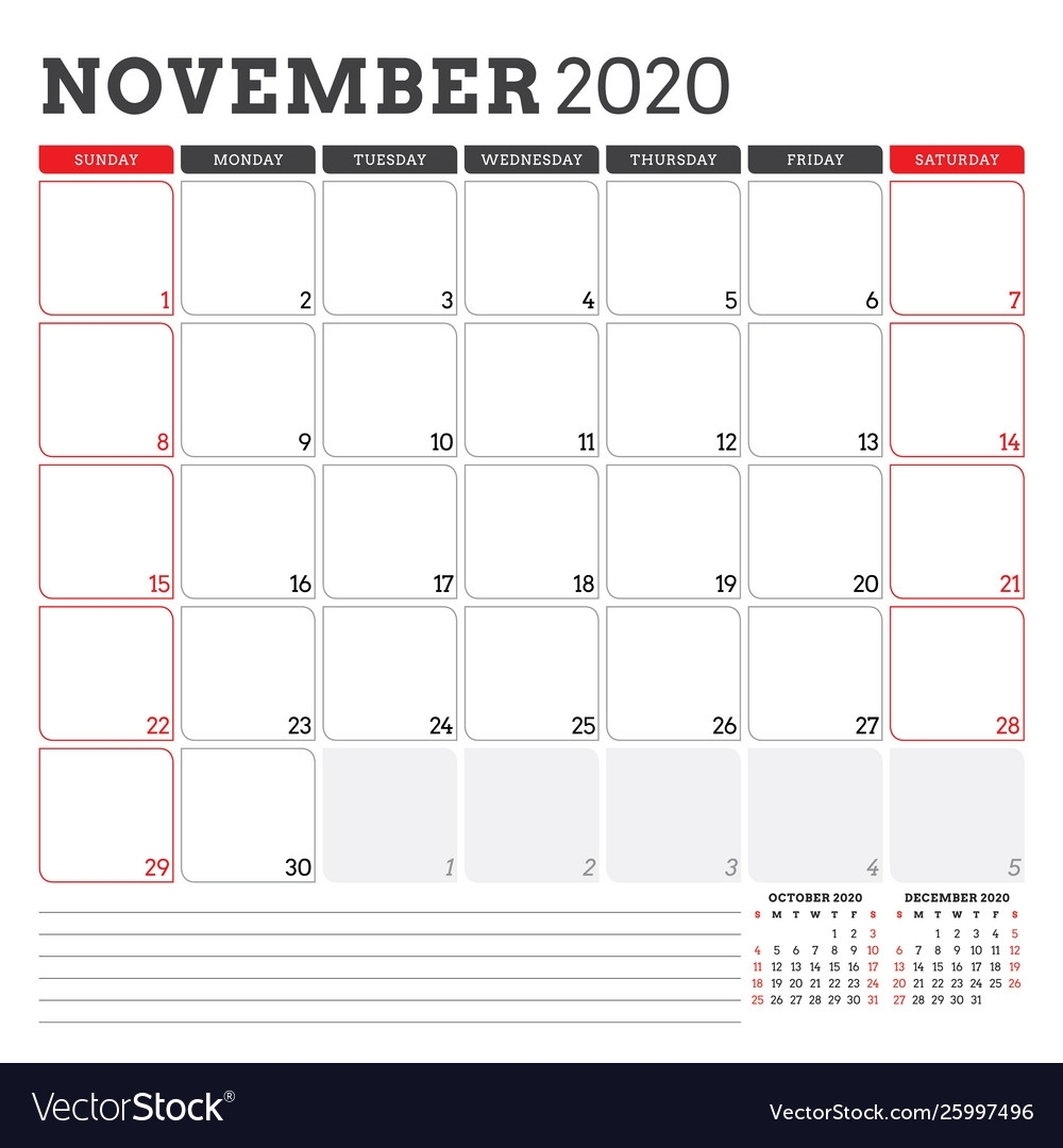 Calendar Planner For November 2020 Week Starts On