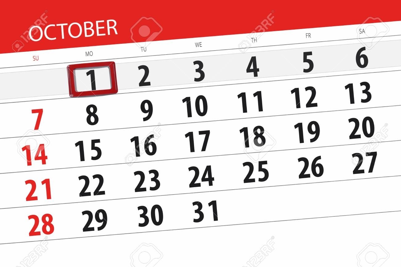 Calendar Planner For The Month, Deadline Day Of Week 2018 October,..