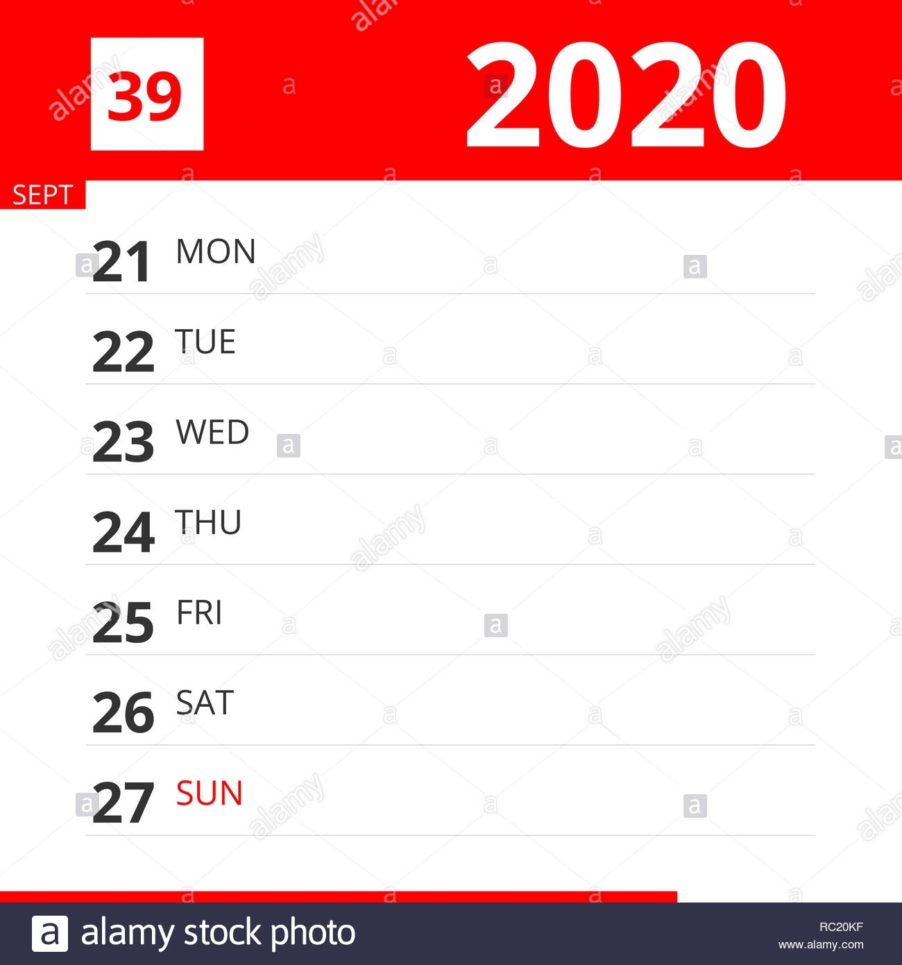 Calendar Week 39 2020 Month Calendar Printable