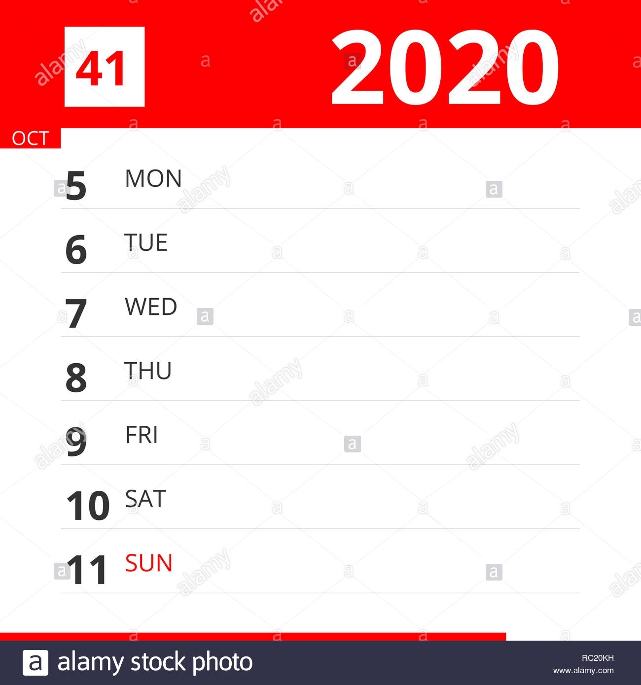 Calendar Planner For Week 41 In 2020, Ends October 11, 2020