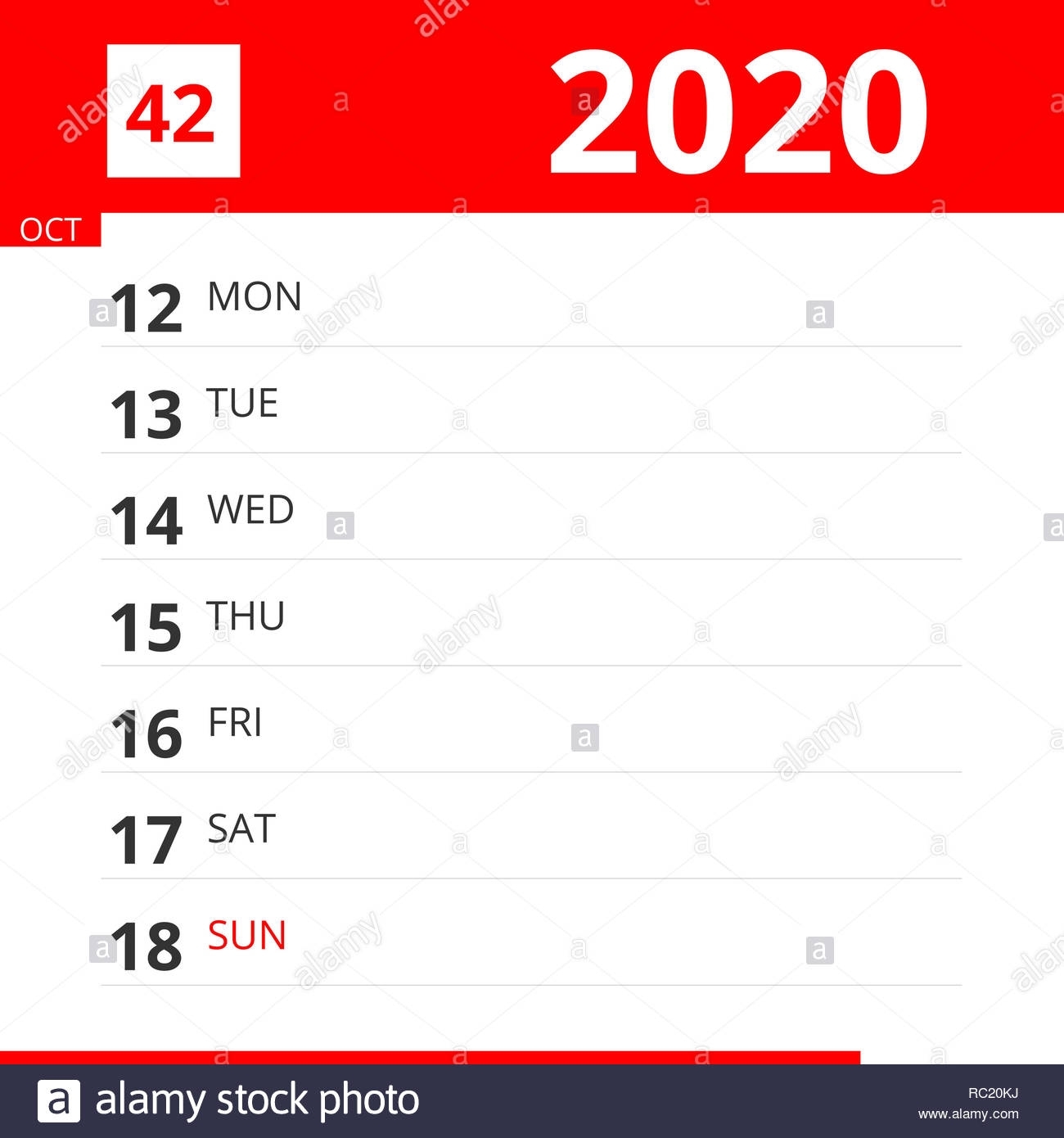 Calendar Planner For Week 42 In 2020, Ends October 18, 2020