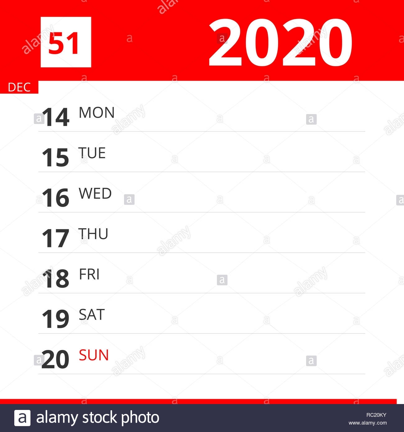 Calendar Planner For Week 51 In 2020, Ends December 20, 2020