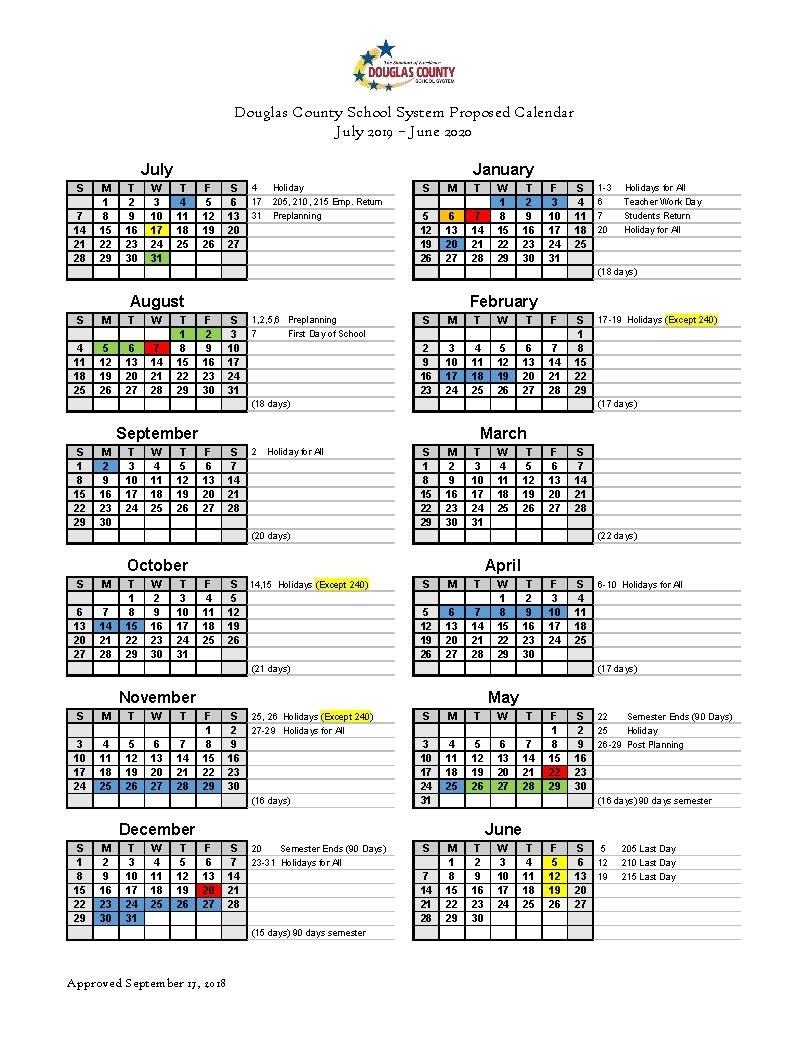 Calendar Set For 2019-2020 - Douglas County School System