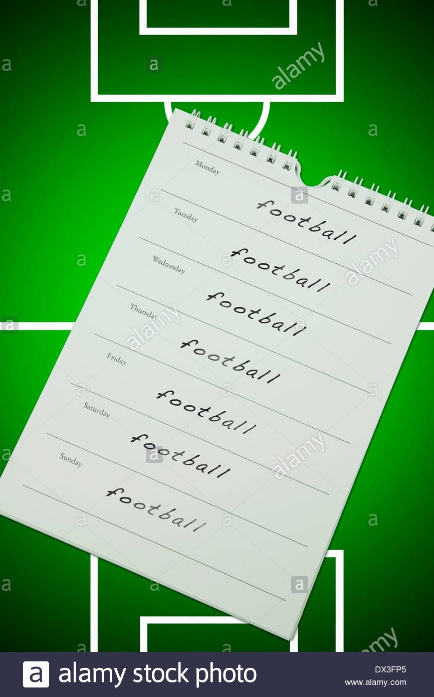 Calendar Showing The Word Football Printed On 7 Days Of The