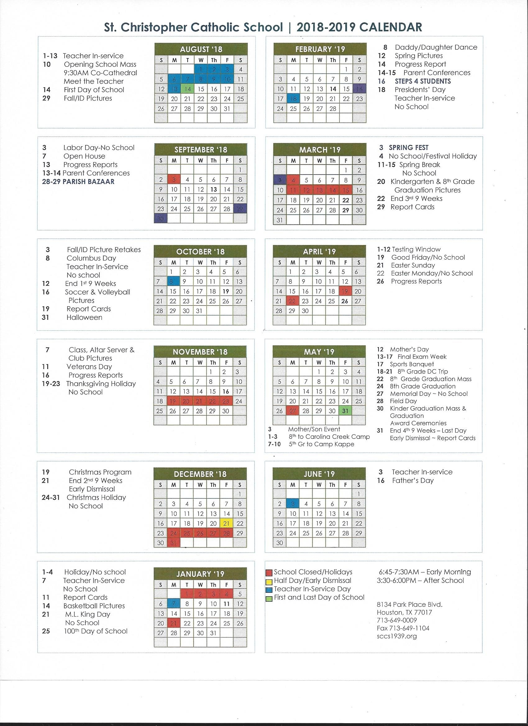 Calendar : St. Christopher Catholic School