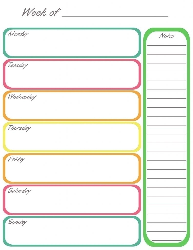 Calendar Template 1 Week • Printable Blank Calendar Template