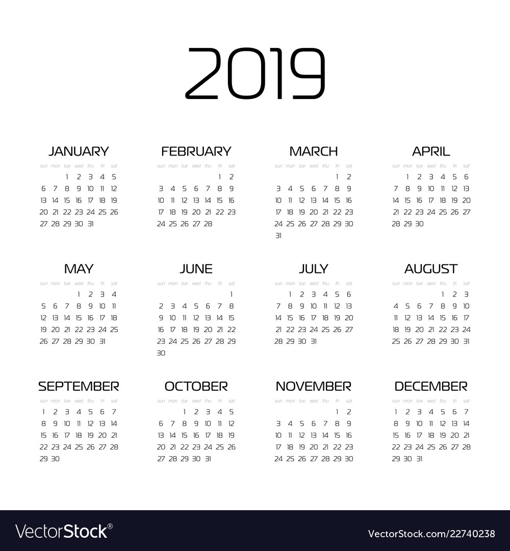 Calendar - Year 2019 Week Starts From