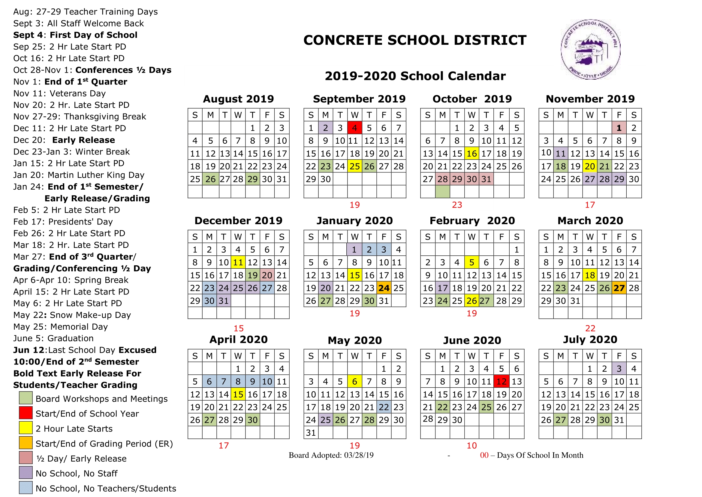 Calendars | Concrete School District