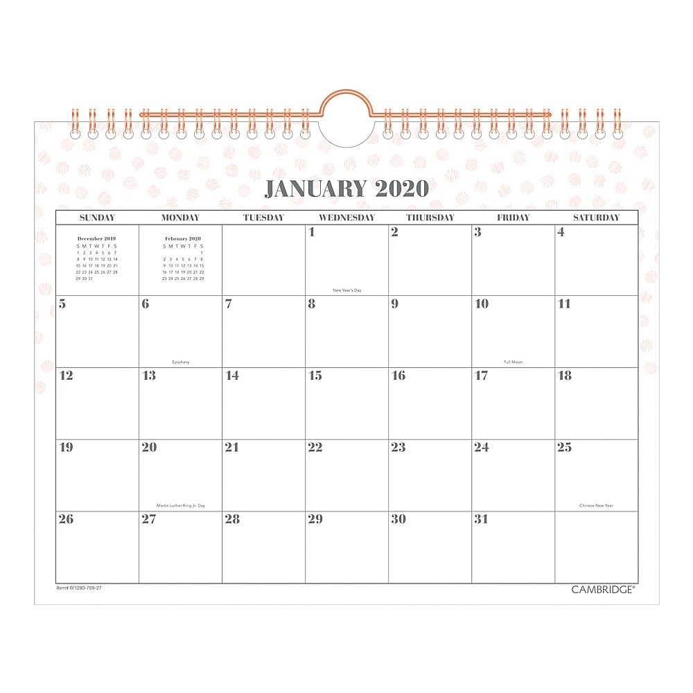 Cambridge® Workstyle Monthly Wall Calendar, 11&quot; X 8-1/2&quot;, Pink, January To  December 2020, W1280-709-27