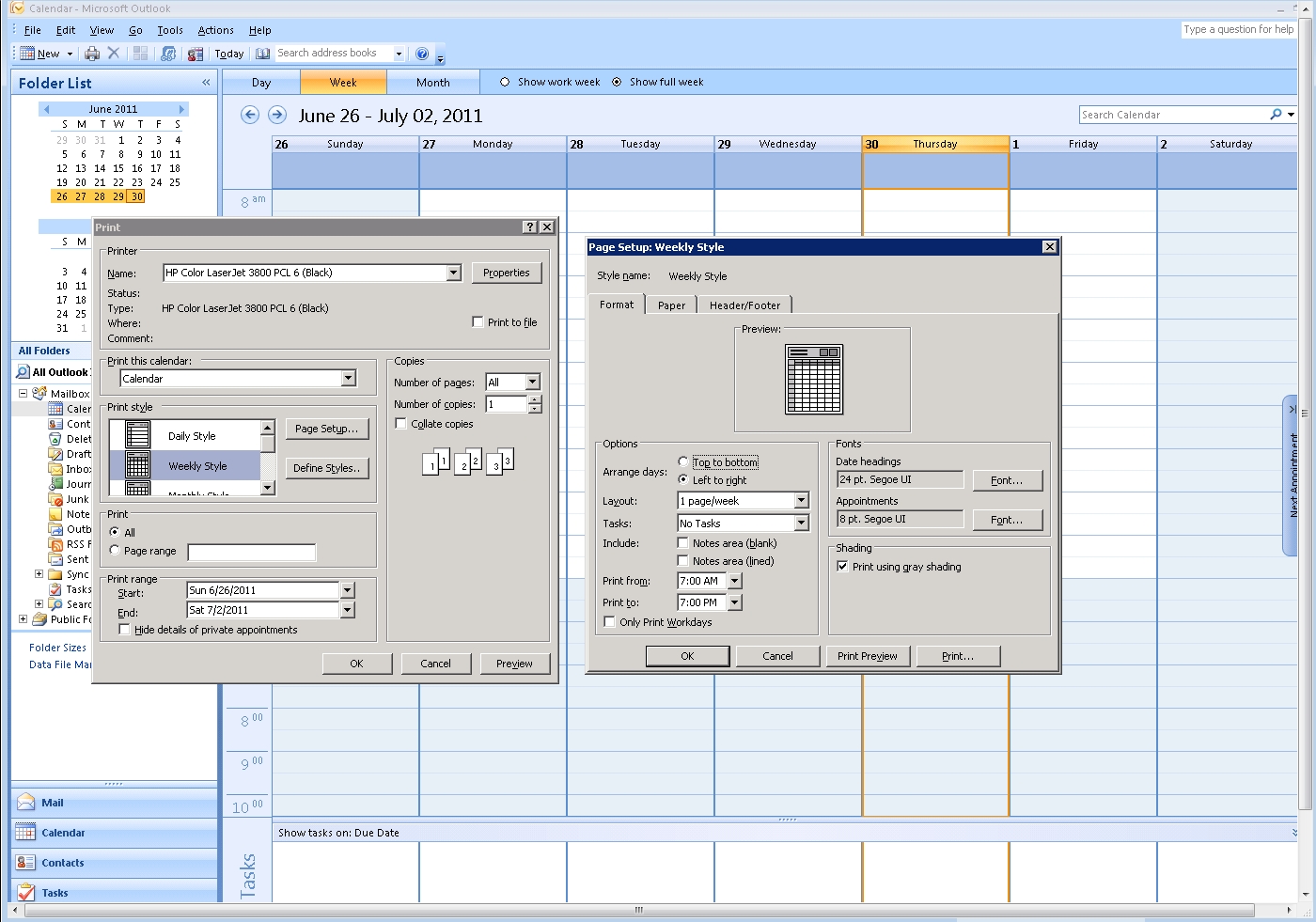 Can Ms Outlook 2007 Print The Entire Day&#039;s Schedule, In The