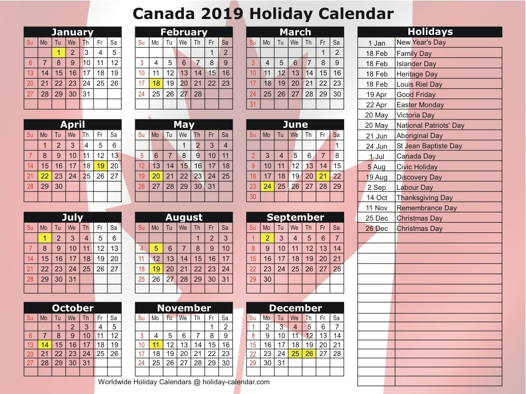 Year 2020 Calendar Canada | Month Calendar Printable