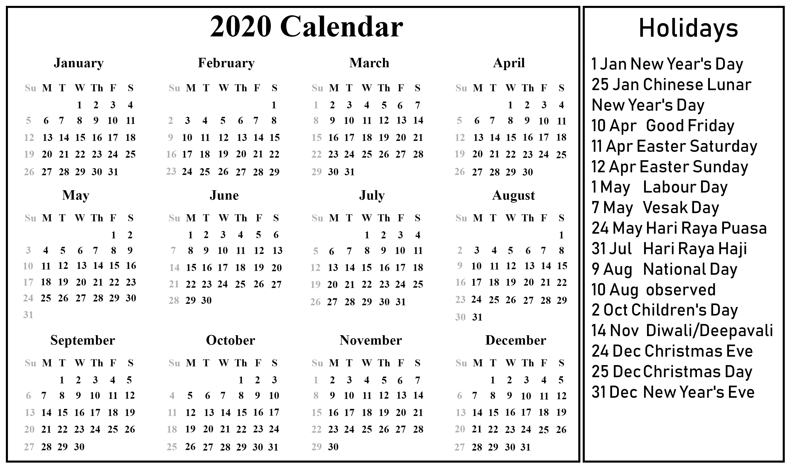 Chinese New Year 2020 Calendar. Chinese New Year 2020 And