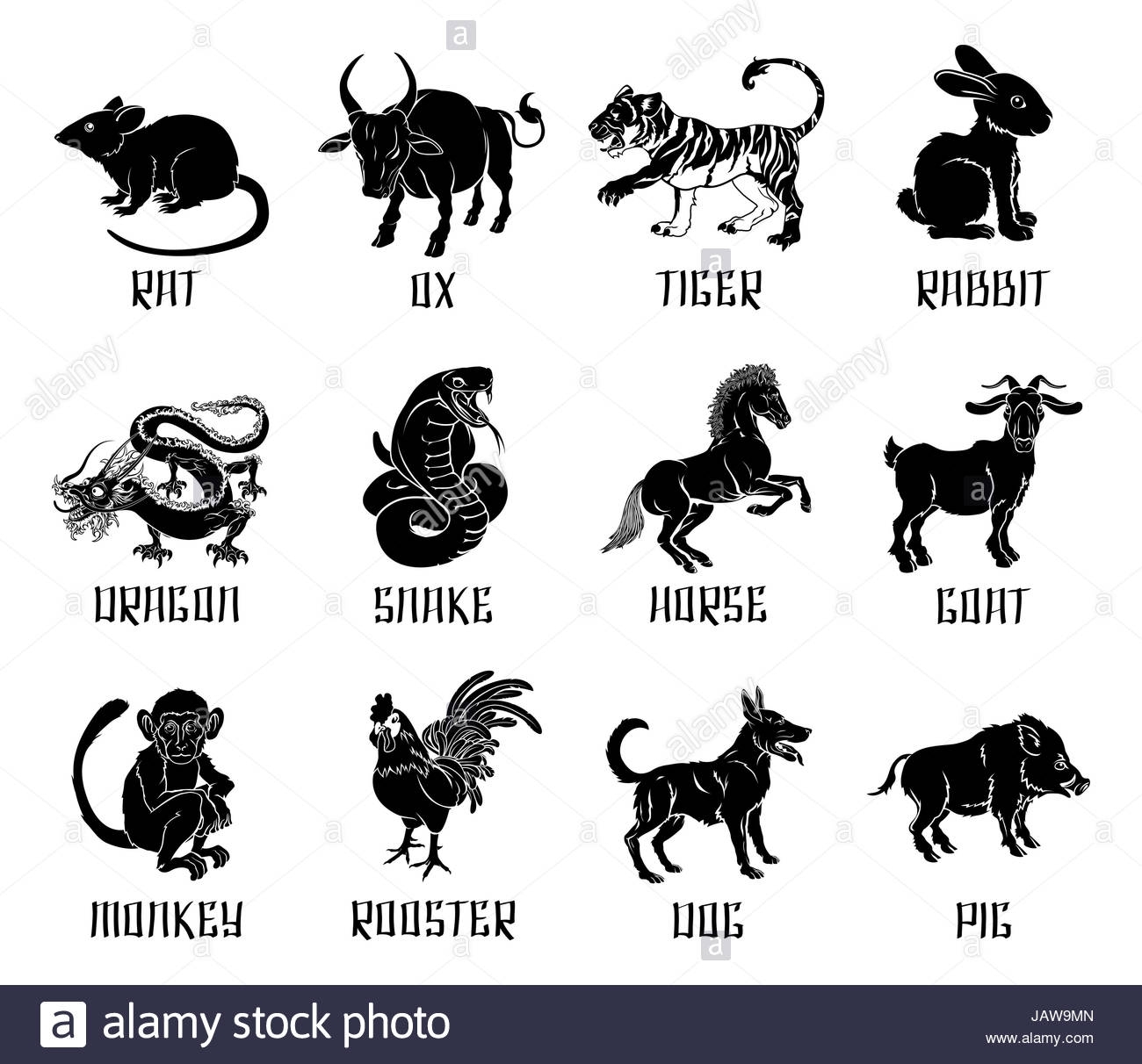 Chinese Zodiac Animals Stock Photos &amp; Chinese Zodiac Animals