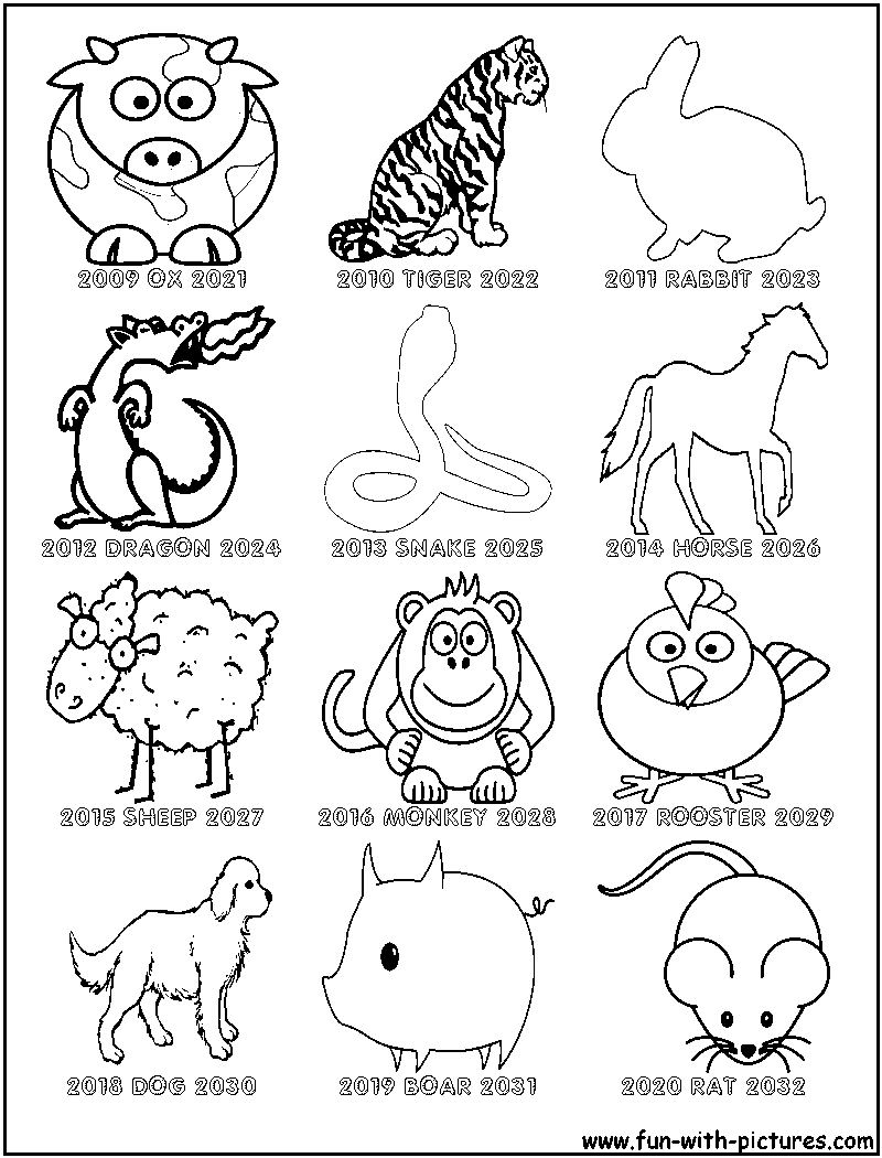 Chinese Zodiac Coloring Sheet | Chinese New Year Zodiac, New