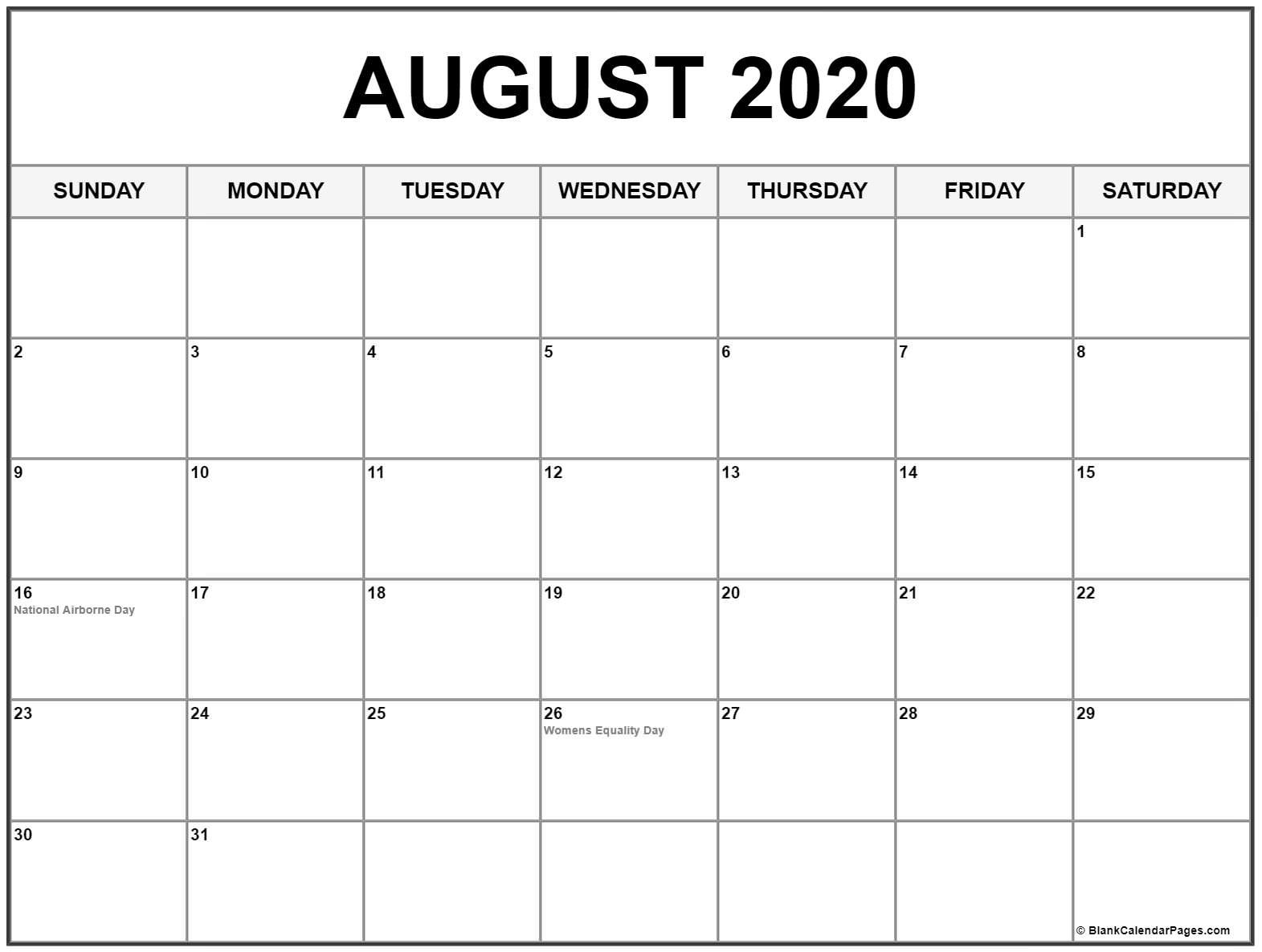 Collection Of August 2020 Calendars With Holidays