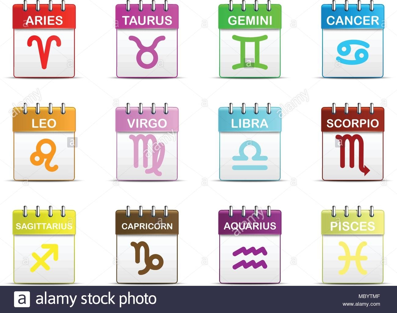 Colorful Tear Off Calendar With Zodiac Sign Symbol Icon For