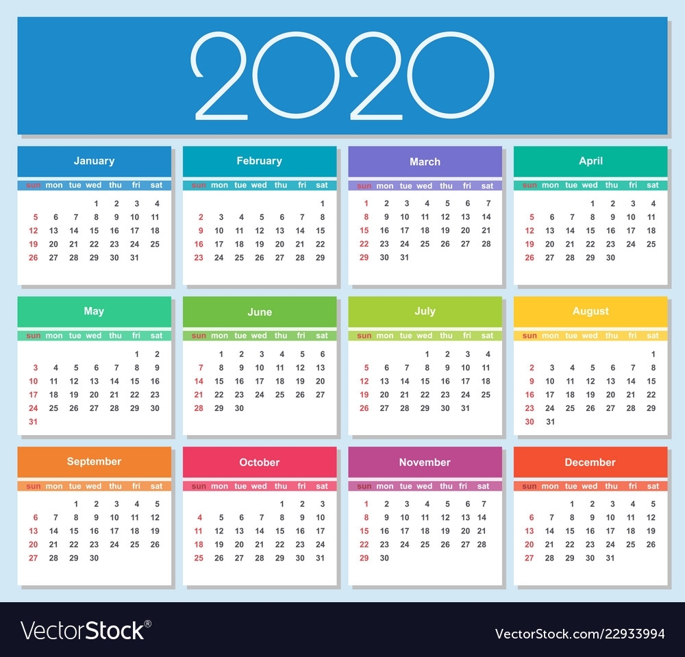 Colorful Year 2020 Calendar