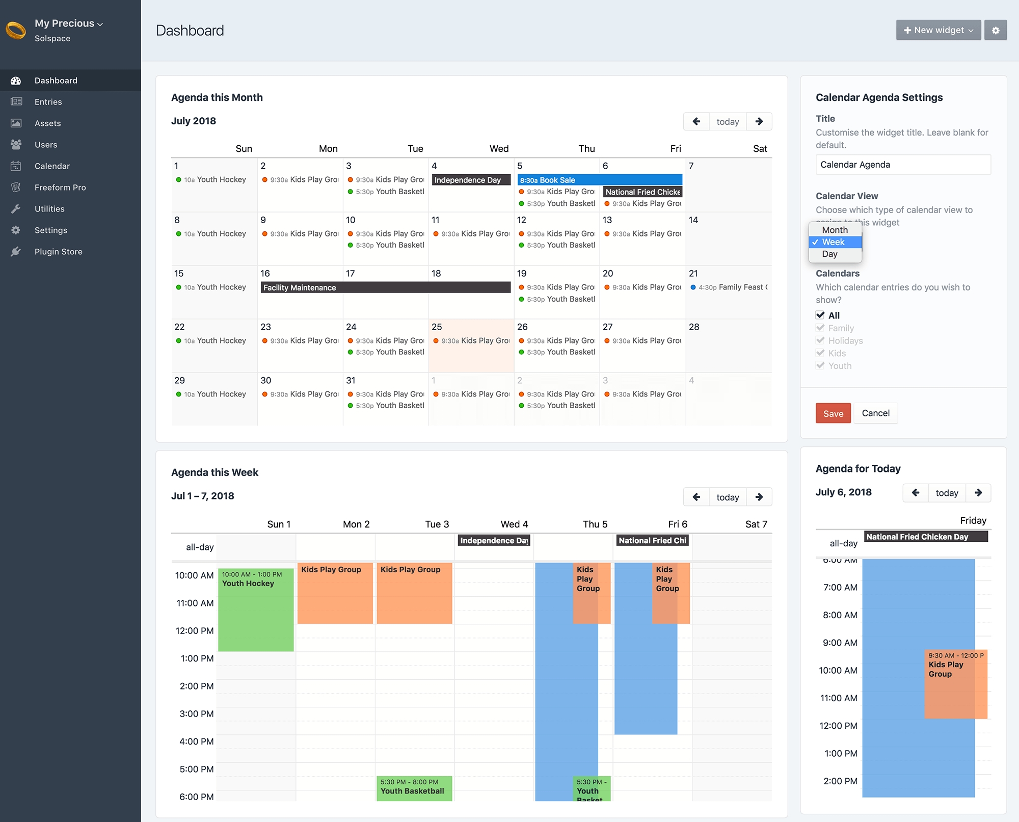 Craft Calendar 2.x - Dashboard Widgets | Solspace Documentation