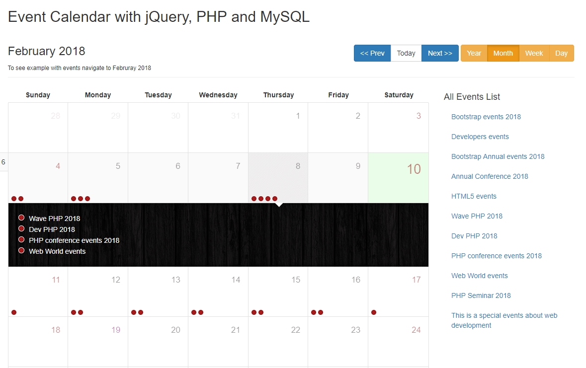Create Event Calendar With Jquery, Php And Mysql – Phpzag