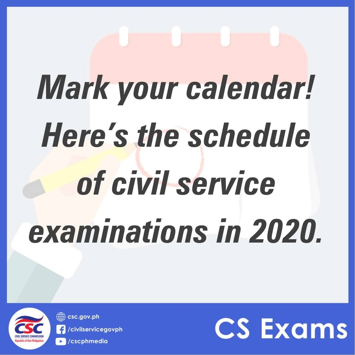 Csc Releases Exam Calendar For 2020 More Details: Tweet