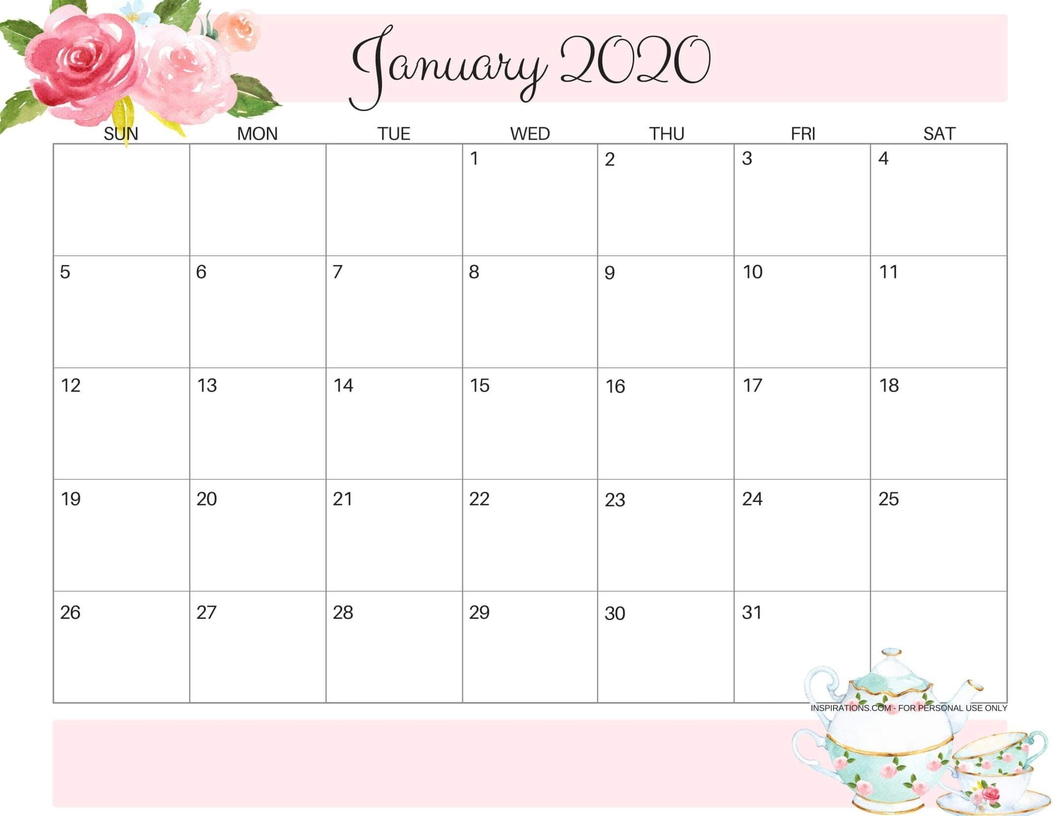 Cute January 2020 Calendar Design Printable Template - Set