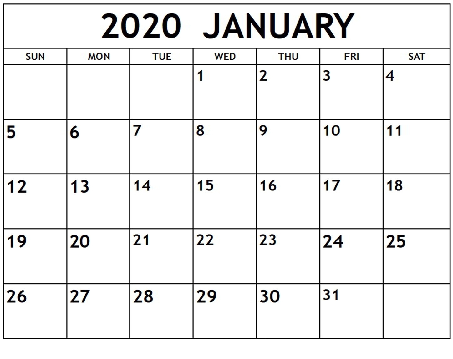 Cute January 2020 Calendar