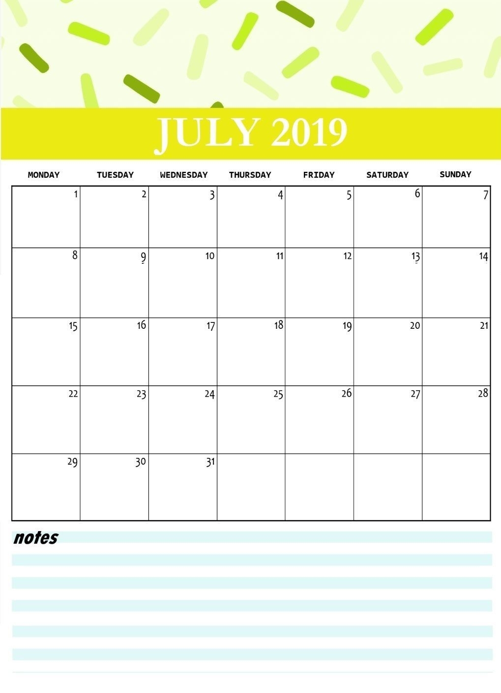 Cute July 2019 Printable Calendar | Printable Monthly