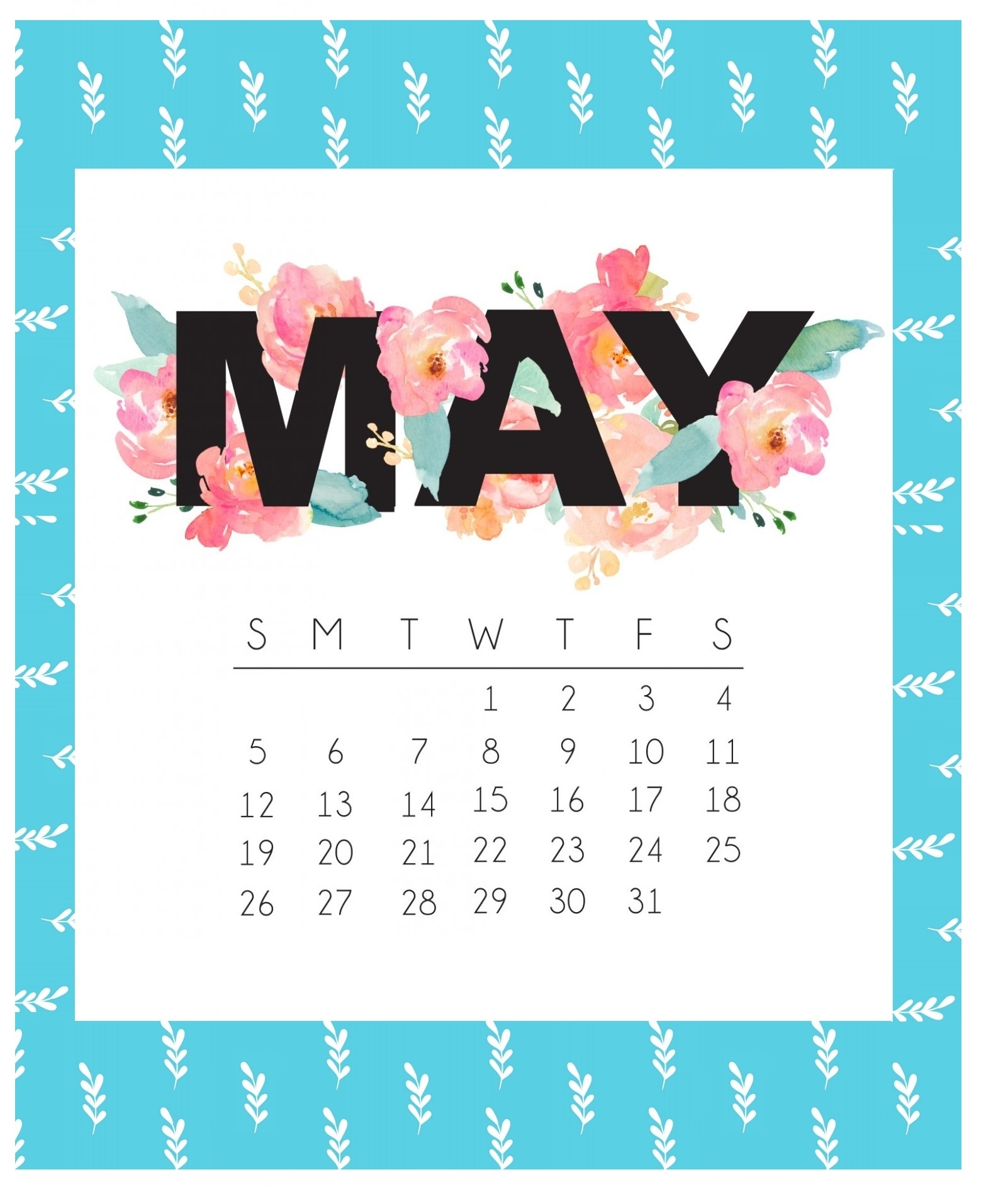 Cute May 2019 Calendar Printable Floral Design